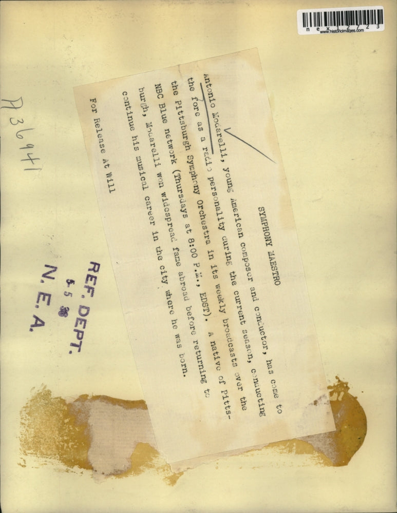 1938 Press Photo Antonio Modarelli, Conductor & Composer - nex12723