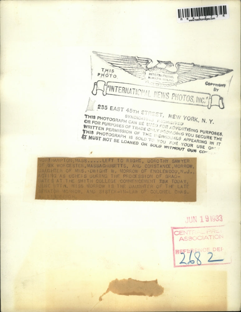 1933 Press Photo Dorothy Swayer Constance Morrow Graduation Ushers Smith College