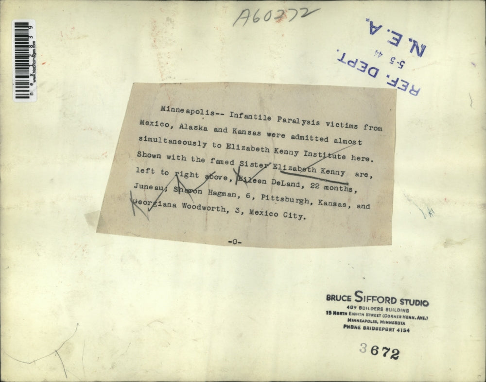 1944 Press Photo Infant Paralysis Victims Admitted to Elizabeth Kenny Institute