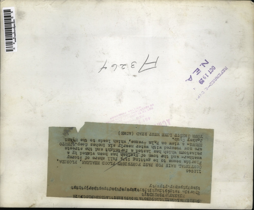 1929 Press Photo Hialeah, Fla with flood water on streets from heavy rains