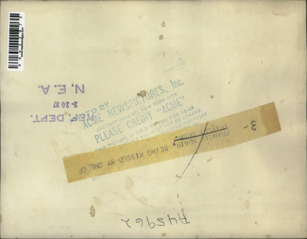 1937 Press Photo Francis Adair kissed by a triplet deer - nex12973