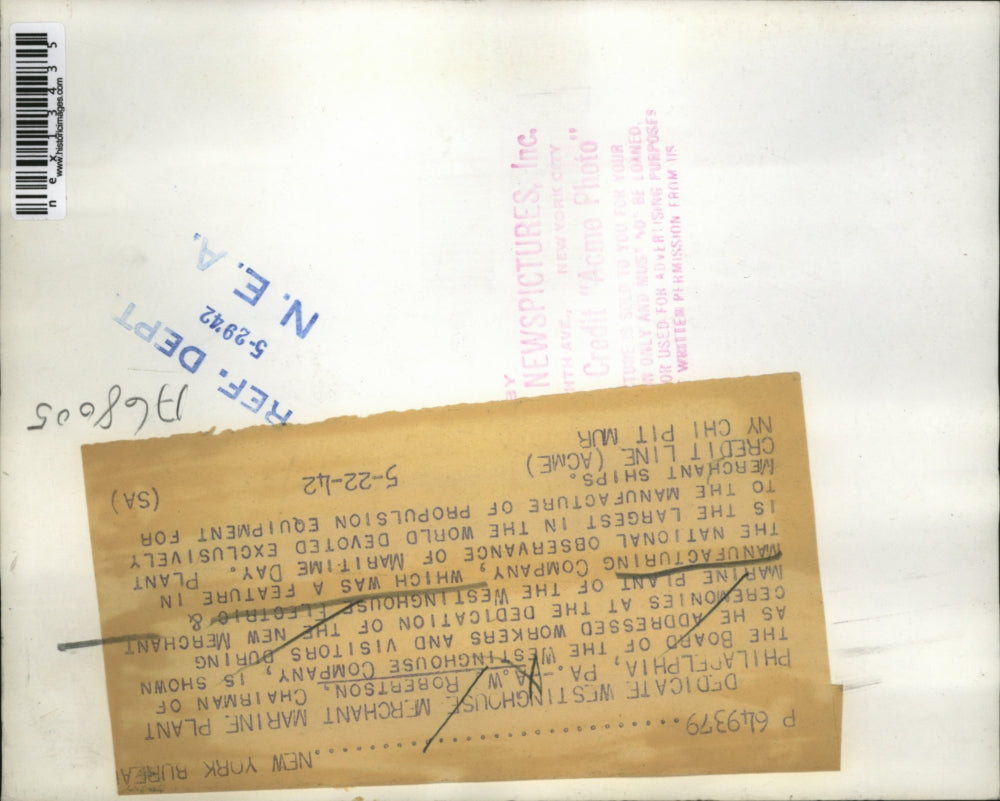 1942 Press Photo AW Robertson Dedicate Westinghouse Merchant Maring Plant In PA