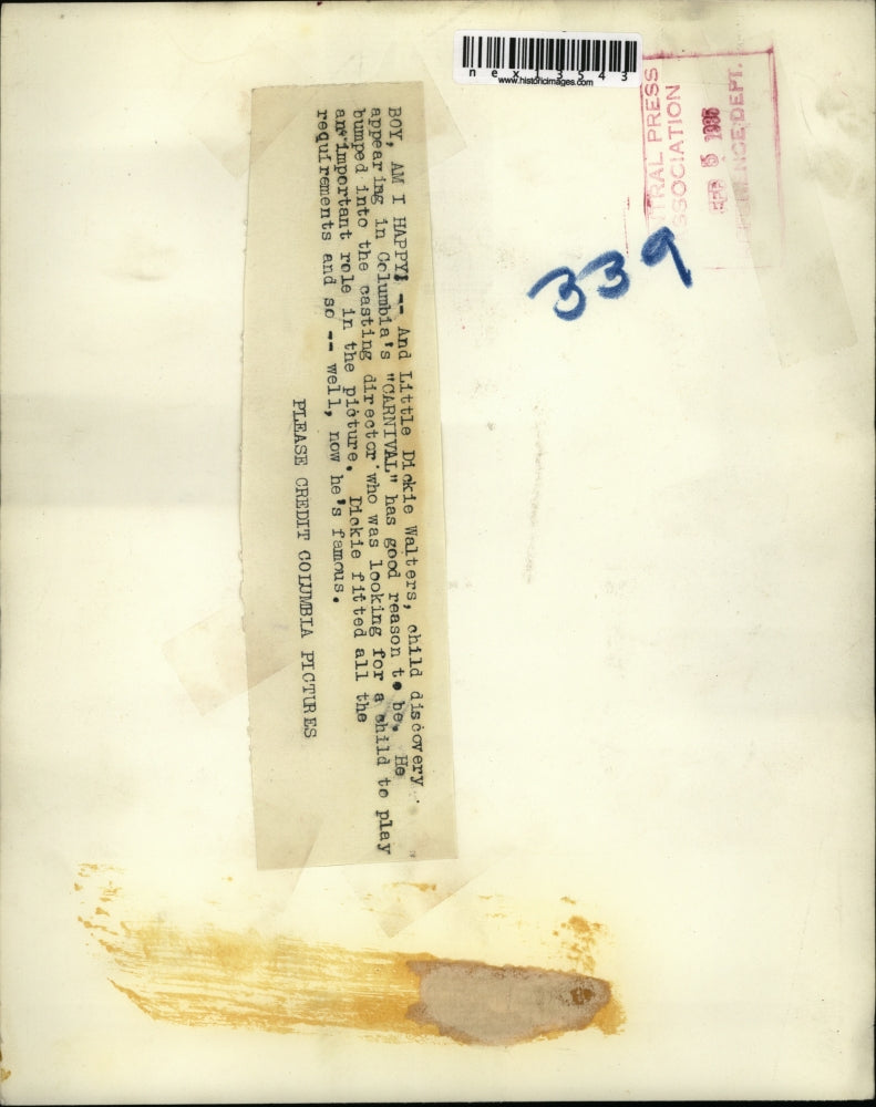 1935 Press Photo Dickie Walters in Columbia's "Carnival"