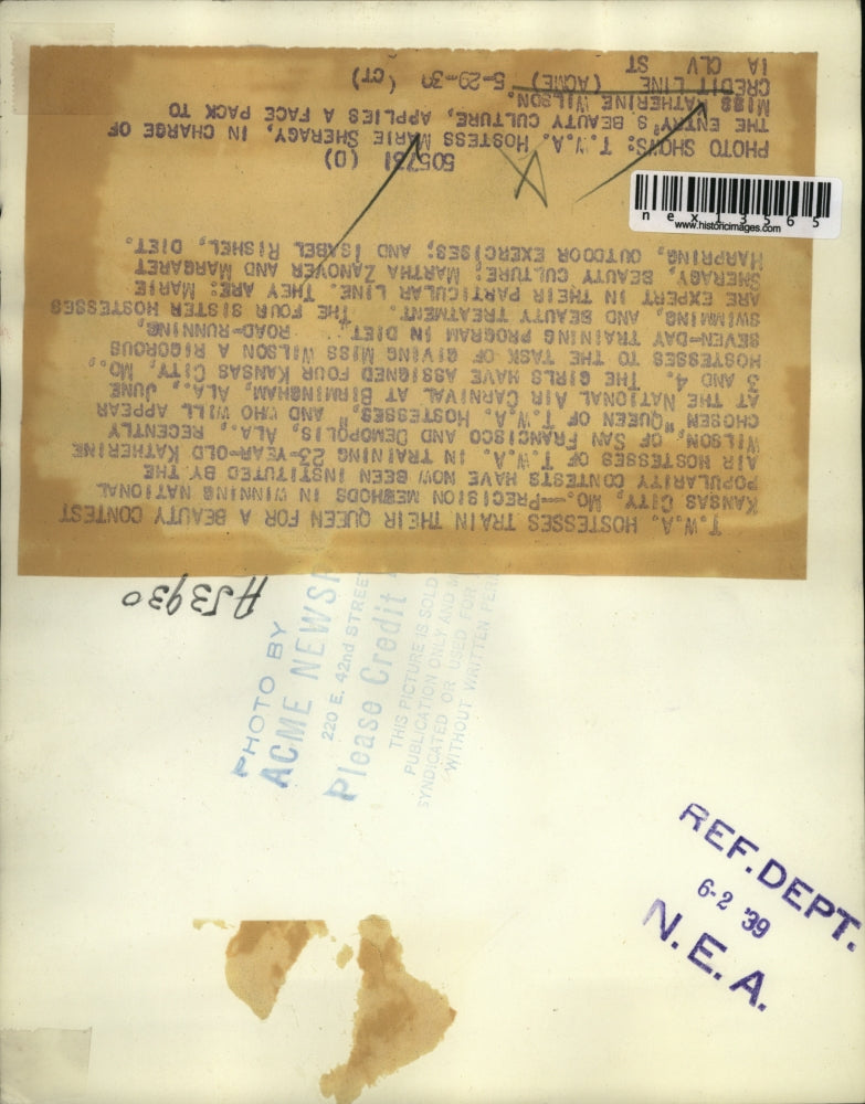 1939 Press Photo T. W. A. Hostess Marie Sheragy, Miss Katherine Wilson