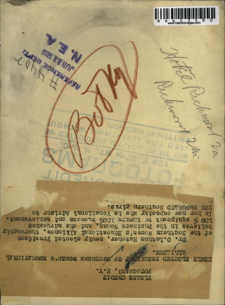 1923 Press Photo Dr. O. Latham Hatcher - nex13590