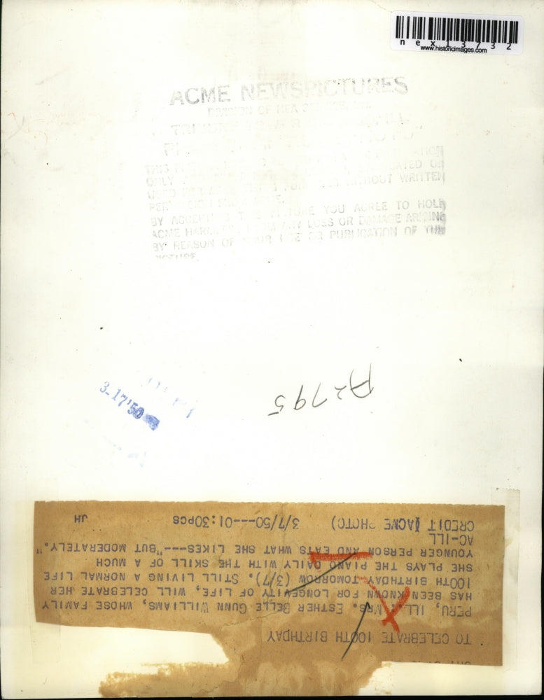 1950 Press Photo Esther Belle Gunn Williams to celebrate her 100th Birthday