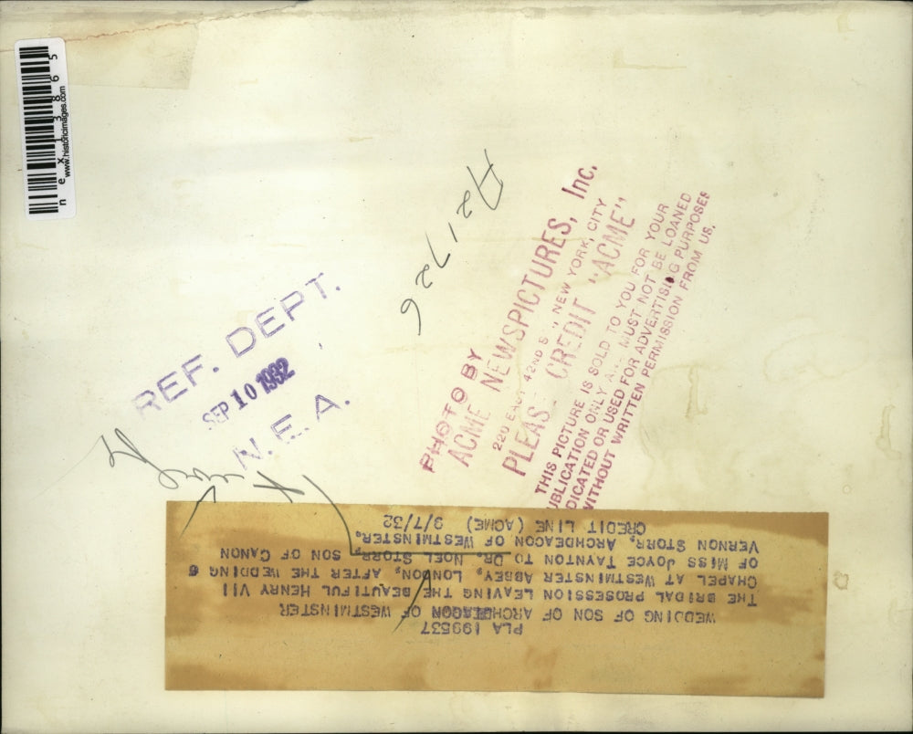 1932 Press Photo J Taynton wedding to Dr N Storr son of Archdeacon Westminster