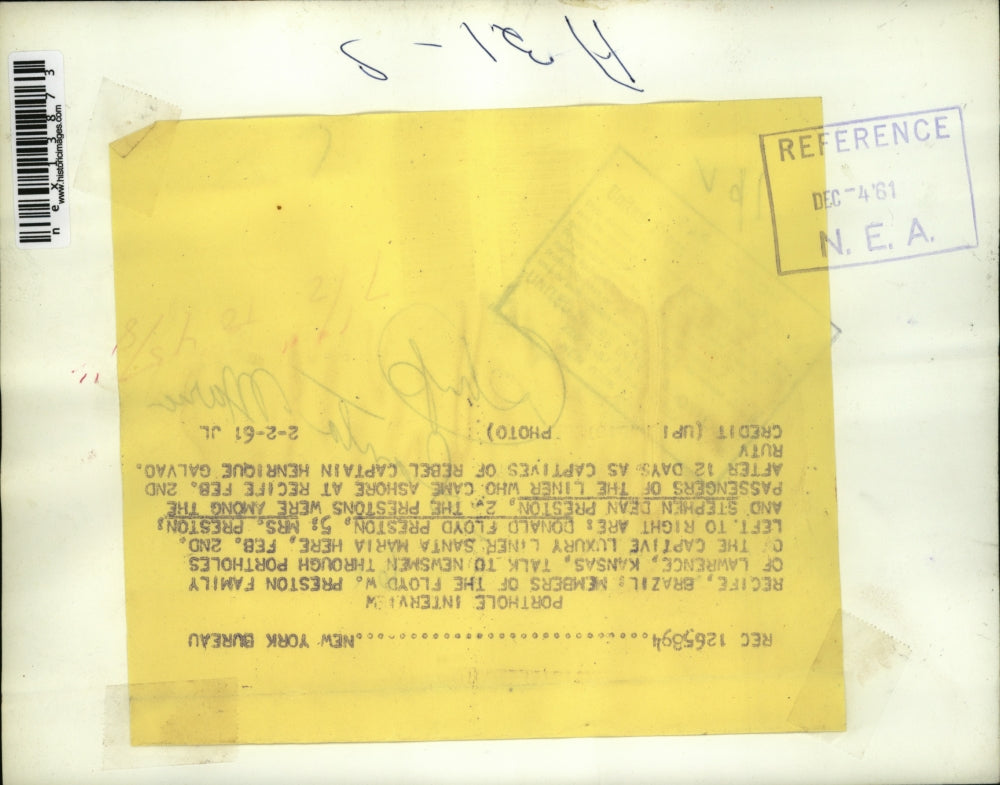 1961 Press Photo Reciefe Brazil Floyd Preston family on liner Santa Maria