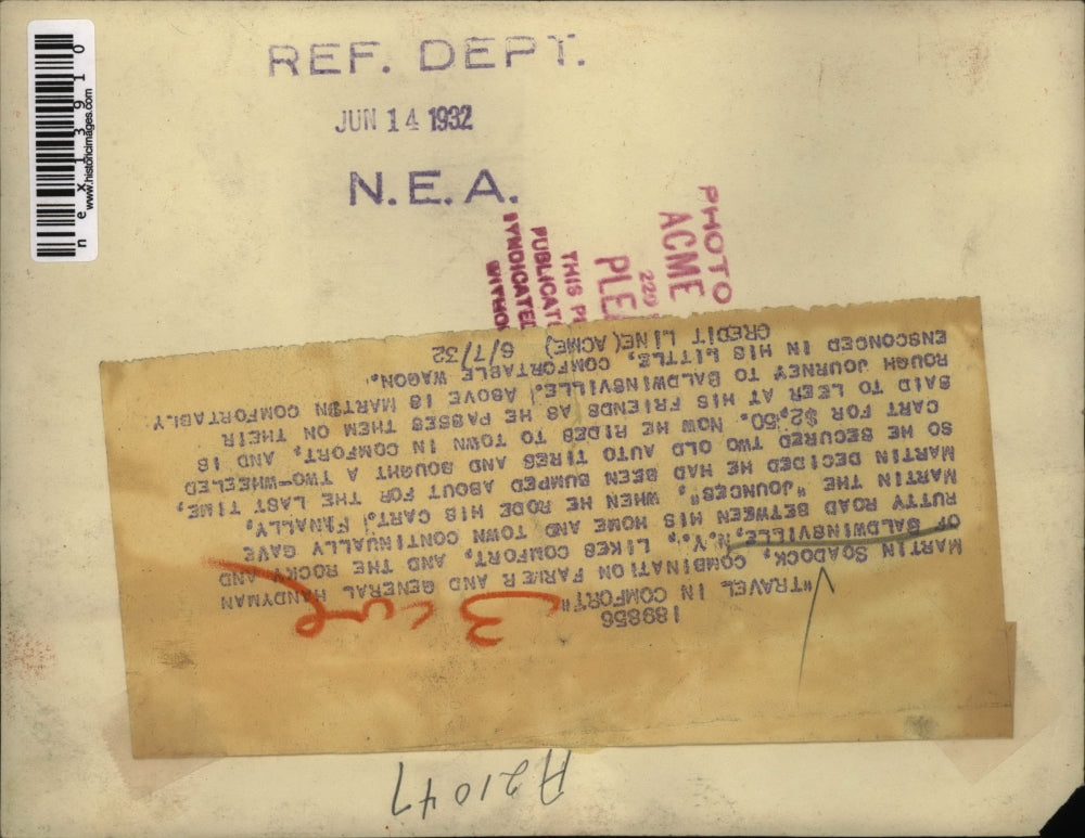 1932 Press Photo Martin Soadock In Horse-drawn Wagon