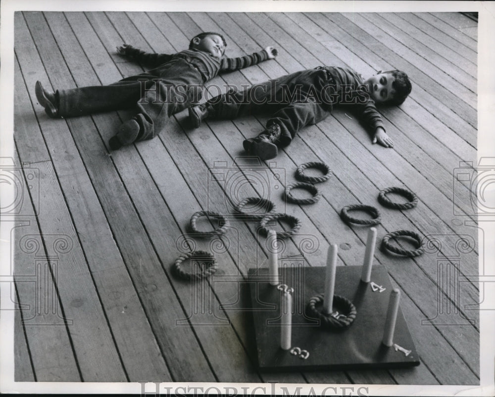 1958 Press Photo Youngsters Rest on Deck of the liner Constitution in Genoa