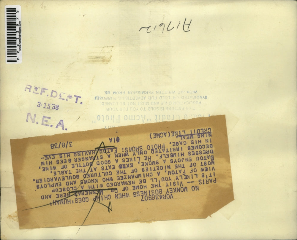 1938 Press Photo Paris France DrMennerat and Fatdu the monkey at dinner