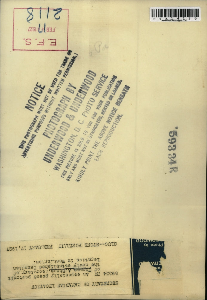 1927 Press Photo Thomas A Stone sec of Canadian legation in Wash DC