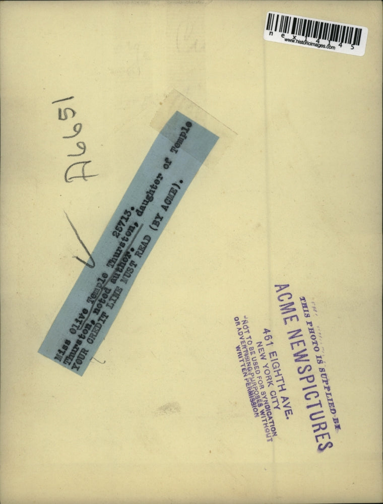 Press Photo Miss Olive Temple Thurston daughter of Temple Thurston author