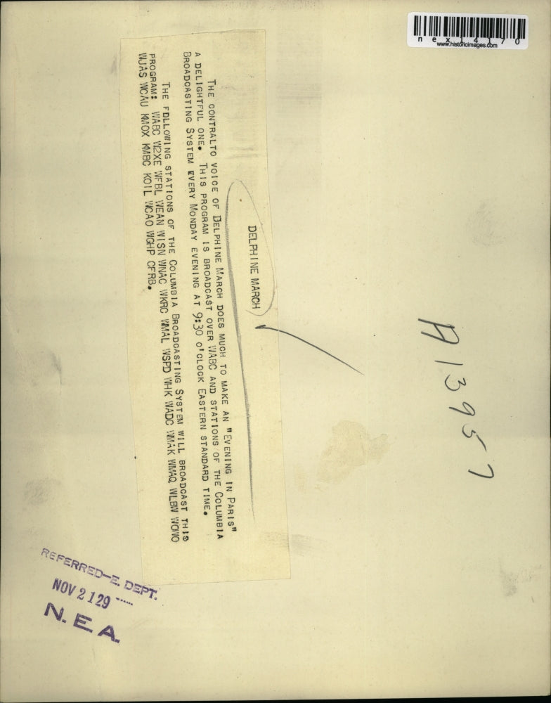 1929 Press Photo Delphine March contralto in Evening in Paris on CBS