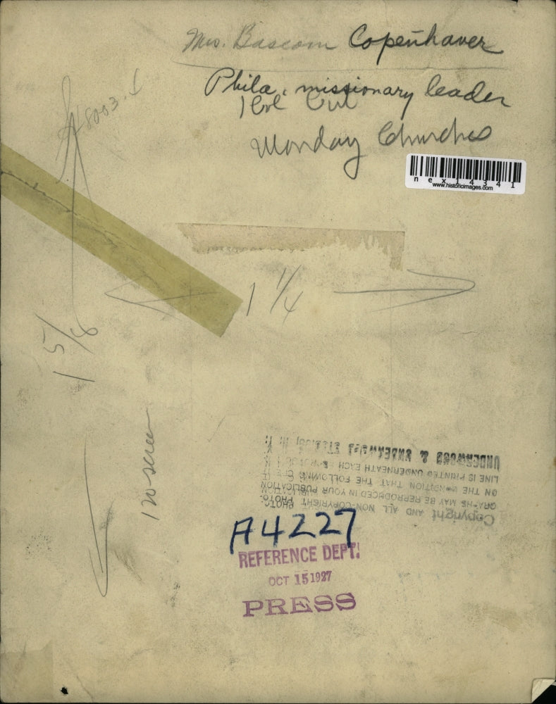 1927 Press Photo Mrs Bascom Copenhaver Philadelphia Missionary leader Monday