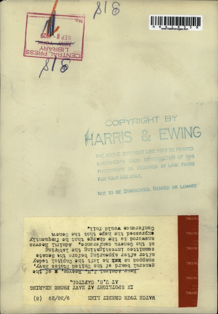 1929 Press Photo Rear Admiral J M Reeves of the US Navy