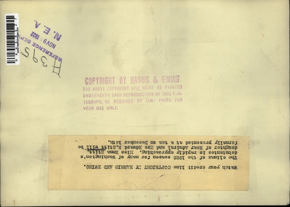 1922 Press Photo Washington Debutante Emma Stitt, Daughter of Rear Adm. Edward R