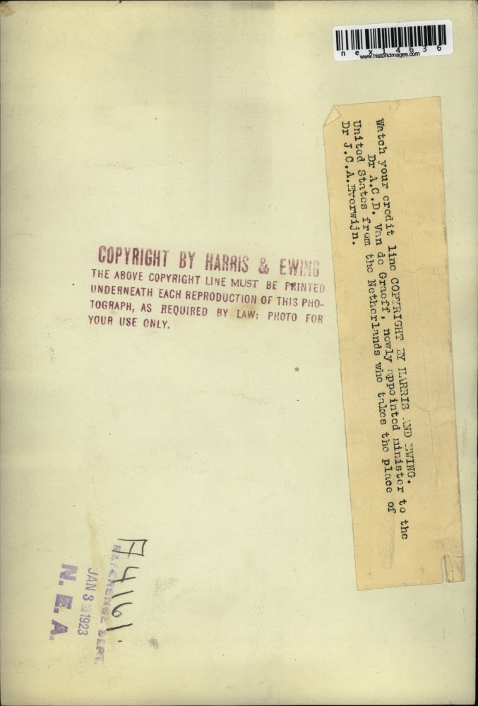 1923 Press Photo Dr. A.C.D. Van de Graeff, Netherlands Ambassador to the U.S.