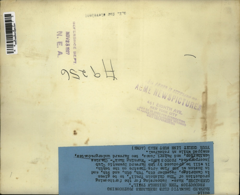 1927 Press Photo Harvard Drama Club Students Charles Leatherbee, Robert Jones