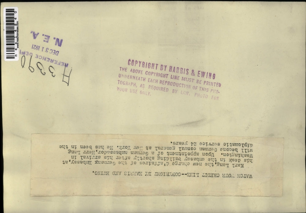 1921 Press Photo Karl Lang, Charge d'affaires of German Embassy