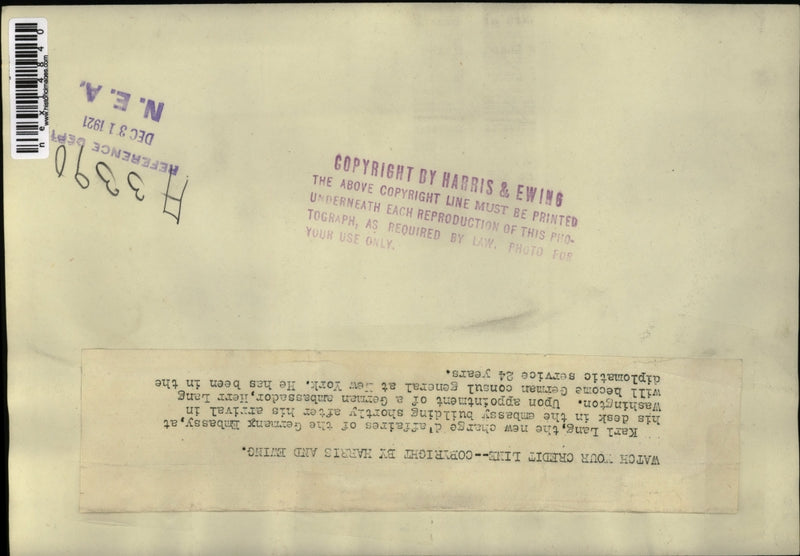 Load image into Gallery viewer, 1921 Press Photo Karl Lang, Charge d'affaires of German Embassy

