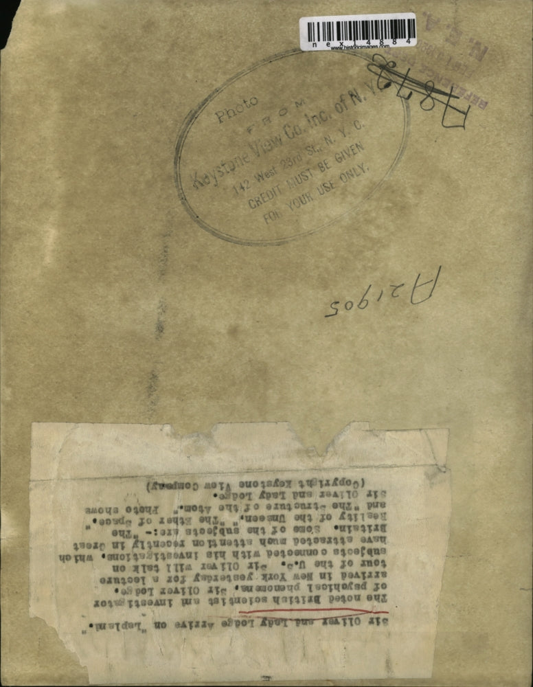 1920 Press Photo Sir Oliver and Lady Lodge Arrive on Lepland in New York