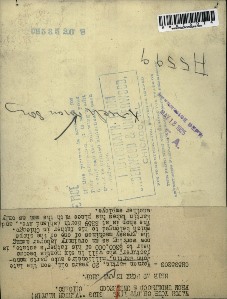 1925 Press Photo Vernon Martin son of late millionair auto mfg