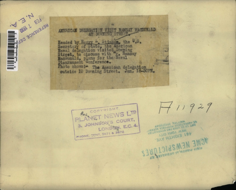 1930 Press Photo Sec of State HL Stimson, US Naval delegation & R MacDonald