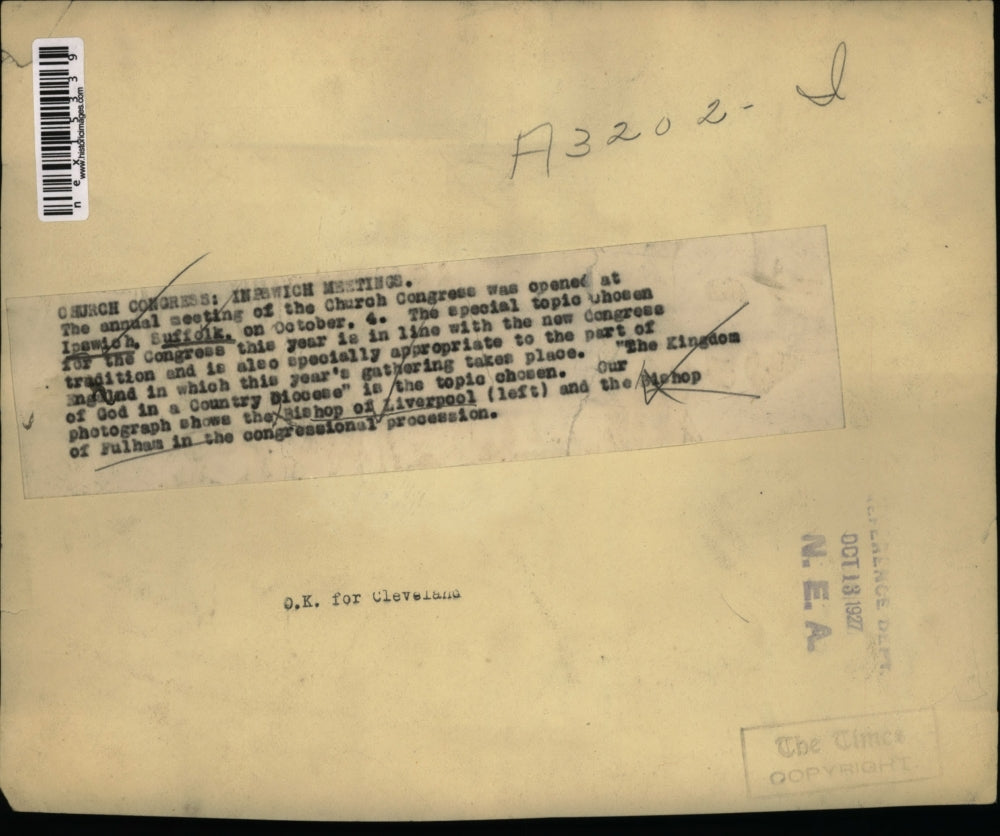 1927 Press Photo Bishop of Liverpool and Bishop of Fulham in Congressional Order