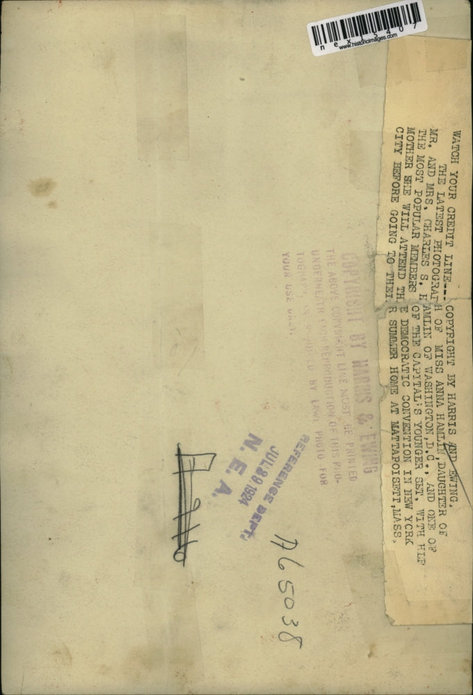 1924 Press Photo Miss Anna Hamlin of Washington D.C.