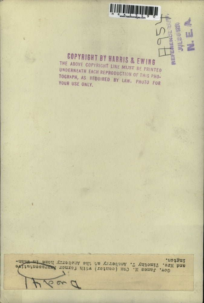 1920 Press Photo Governor James M. Cox (Center) with Former Representative and