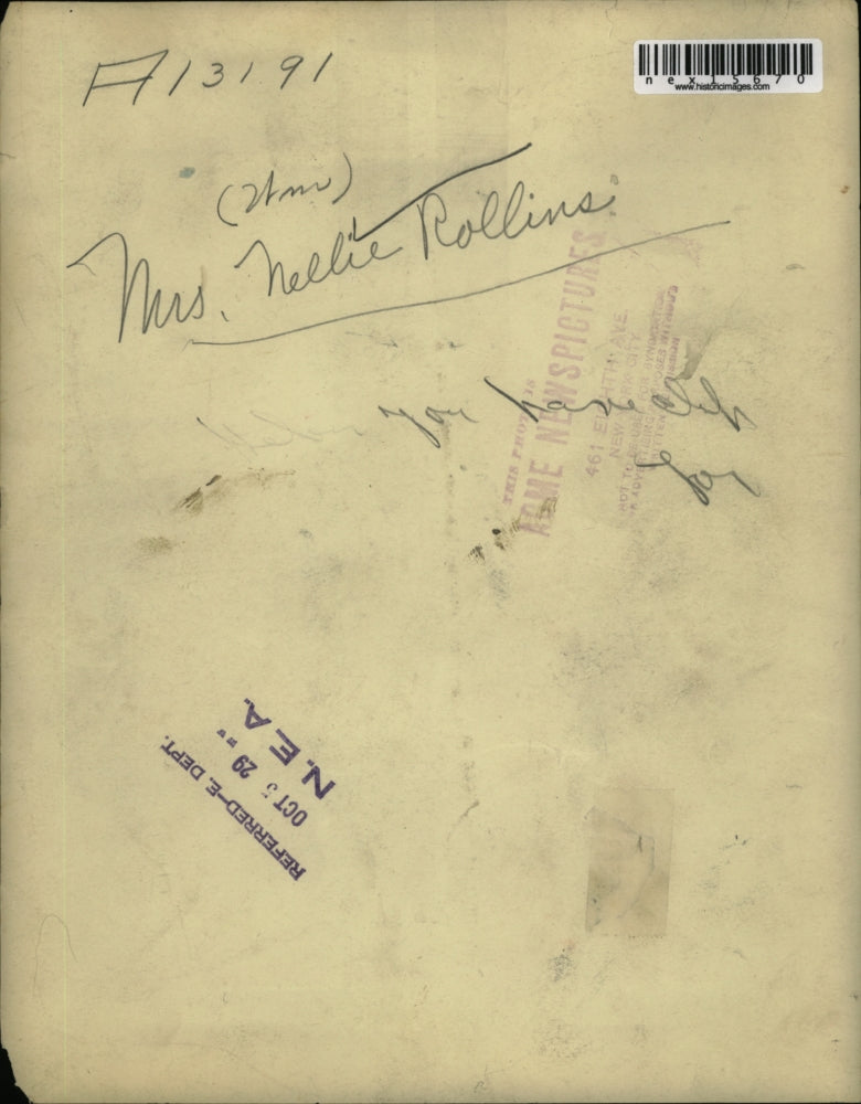 1929 Press Photo Mrs. Nellie Rollins - nex15670