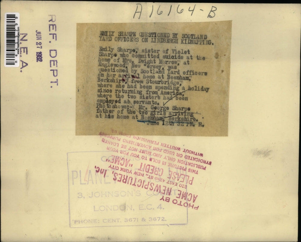 1932 Press Photo Emily Sharpe, sister of Violet Sharpe who committed suicide at