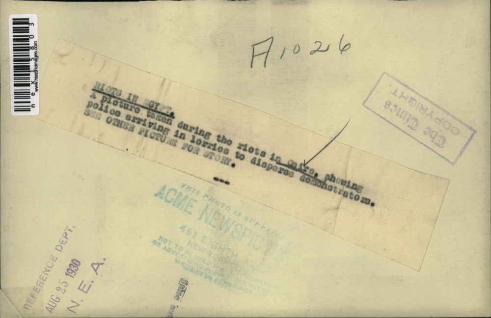 1930 Press Photo Riots in Cairo Egypt police in trucks to disperse crowds