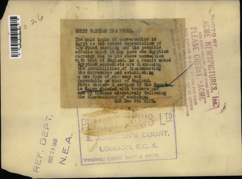 1931 Press Photo Bourse in Cairo crowded with brokers & finance men