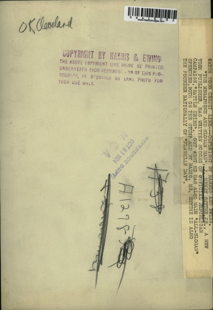 1924 Press Photo J Henry Smythe Jr NY publisher