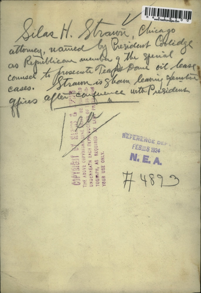 1924 Press Photo Silas H. Strawn Chicago Attorney After Meeting With President