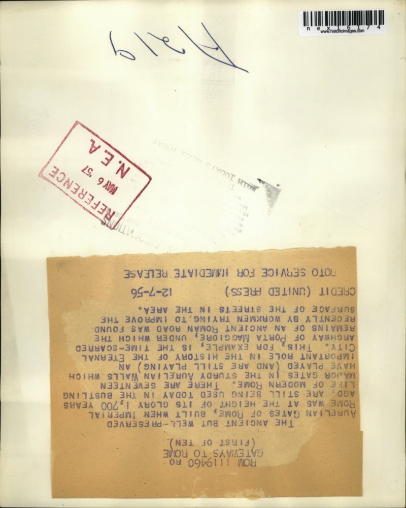 1956 Press Photo Aurelian Gates of Rome from 1700 years agi well preserved