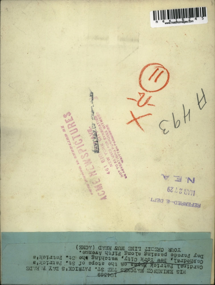 1929 Press Photo Cardinal Patrick Hayes on Steps of St. Patrick's Cathedral