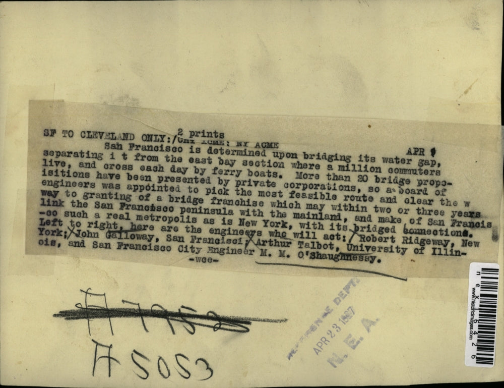 1927 Press Photo San Francisco Rbt Ridgeway,J Galloway, A Talbot,M OSahaughnessy