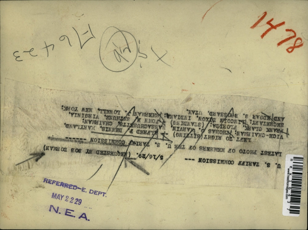 1929 Press Photo US Tariff Commission AP Dennis, TO Marvin, F Clark