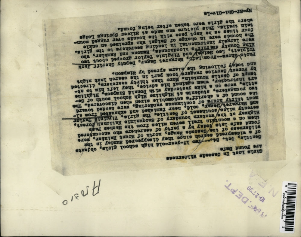 1938 Press Photo Seattle Wash, V Taylor & M Segar rescue after lost in the mts