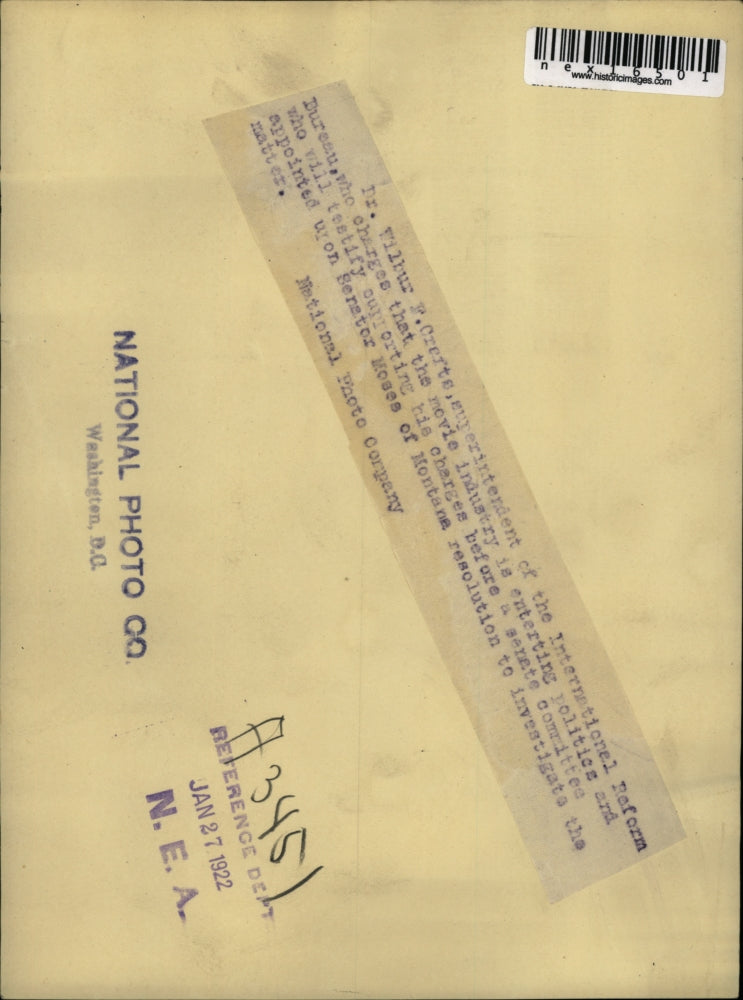 1922 Press Photo Dr. Wilbur F. Crefts, International Reform Bureau