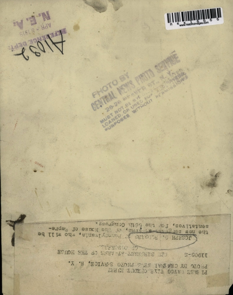 1919 Press Photo Joseph G. Rodgers, U.S. Representative from Pennsylvania