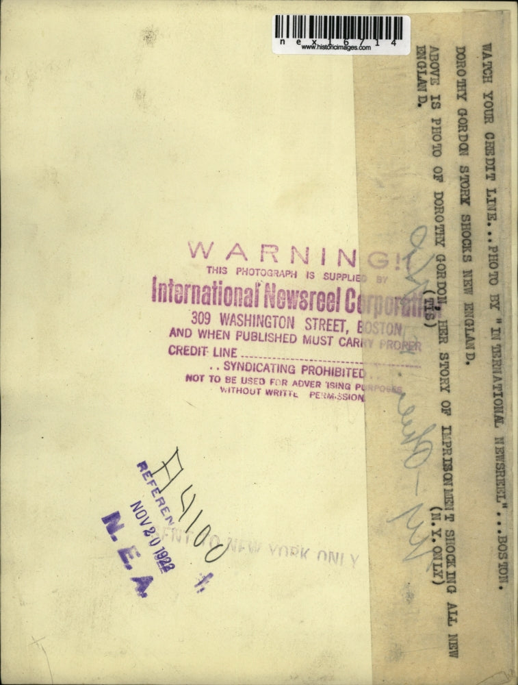 1922 Press Photo Dorothy Gordon who was imprisoned in New England