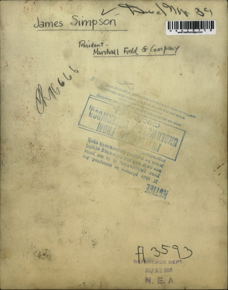 1923 Press Photo James Simpson pres Marshall Field & Co.