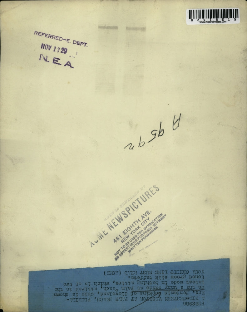 1929 Press Photo Mrs Benjamin Hopkins of Cleveland Ohio at Palm Beach Fla