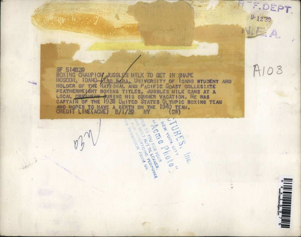 1939 Press Photo Ted Kara, Natl & Pacific Coast Collegiate Featherweight champ