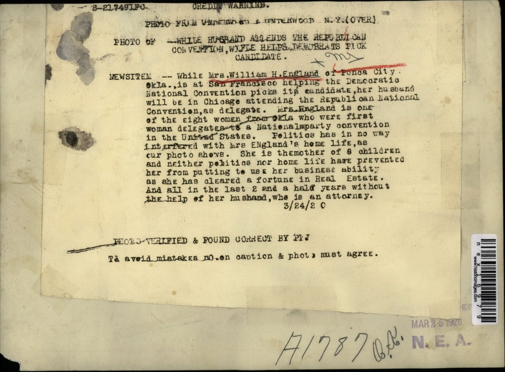 1920 Press Photo Democrats Mr and Mrs William England & children, Ponca City OK