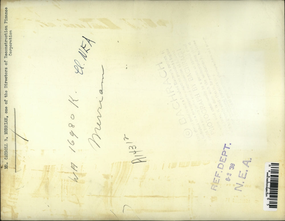 1938 Press Photo Carroll B. Merriam, Reconstruction Finance Corporation Director